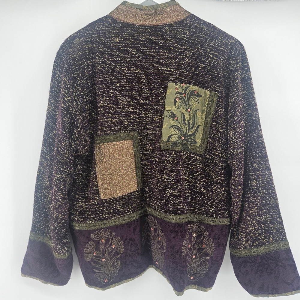 Flashback Womens M Jacket Cotton Rayon Patchwork Floral Sequin Boho Artistic Y2K - Picture 3 of 7